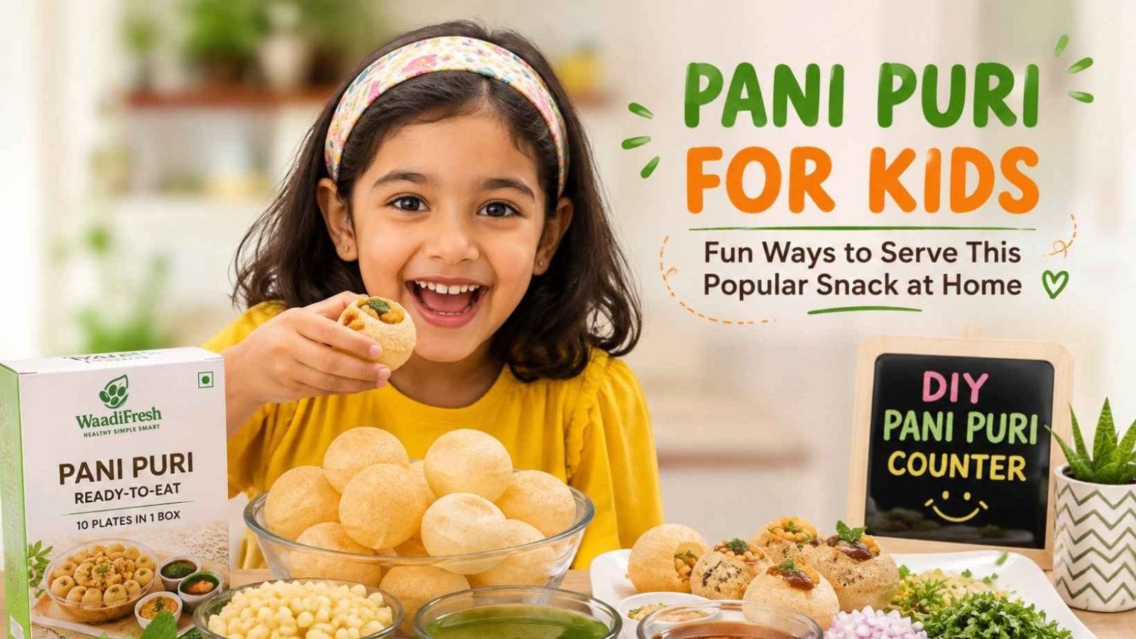 Pani puri for kids with a fun DIY pani puri counter and ready-to-eat pani puri setup at home